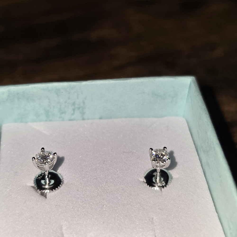 1ct Moissanitr Silver Stud Earrings - Picture 2 of 5